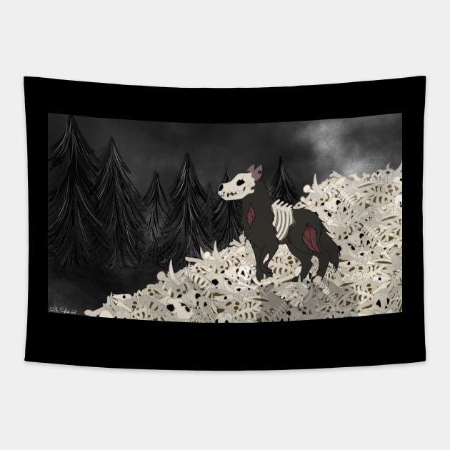 Apocalyptic Zombie Dog on Bone Pile Tapestry by cenglishdesigns