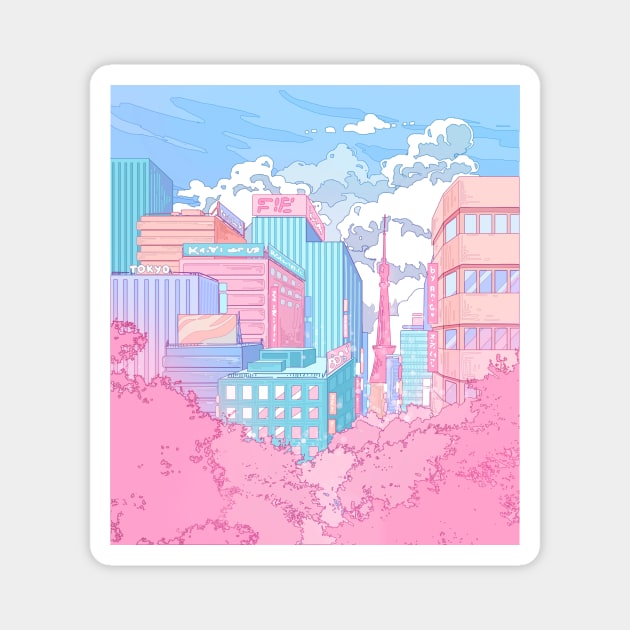 The  pastel Tokyo cityscape Magnet by AnGo