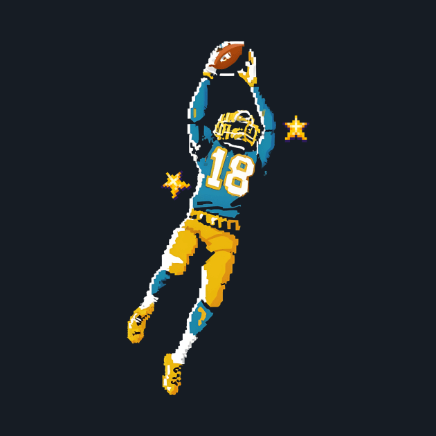 Vintage Pixelated American Football Player Catching Ball Illustration by Tecnofa