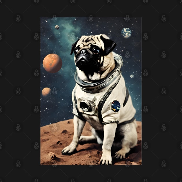 Astronaut Pug in Space Vintage Surreal Collage Art by Art-Jiyuu