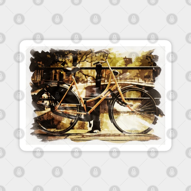 AMSTERDAM, Netherlands Watercolor Bike Fine Art Magnet by Naumovski