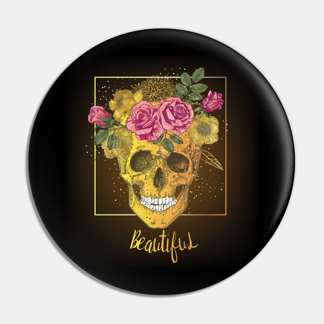 Floral Skull Pin by EveFarb