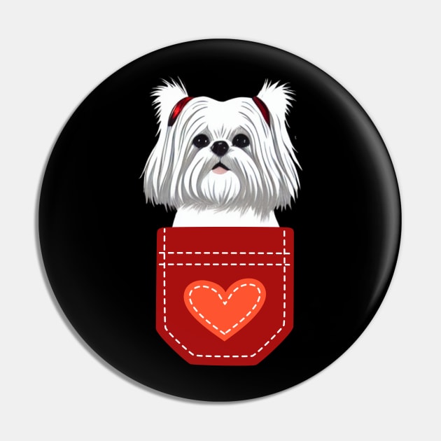 I Love My Crusty White Dog Girl Maltese Shih Tzu Birthday Pin by Mochabonk