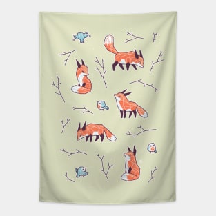 Fox and Bird Pattern Tapestry