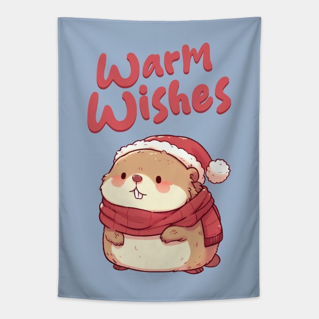 Warm Wishes Christmas Marmot Tapestry by Takeda_Art