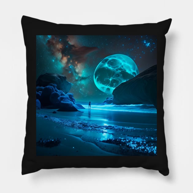 A Beachside Blue Moon Pillow by D3monic