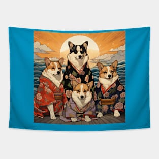 Corgis in Kimonos Tapestry