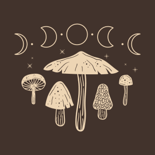 Cottagecore Mushroom Goblincore Moon Phases T-Shirt