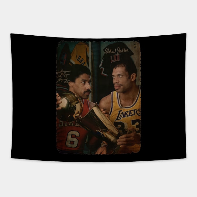 Julius Erving and Kareem Abdul Jabbar Vintage Tapestry by Milu Milu