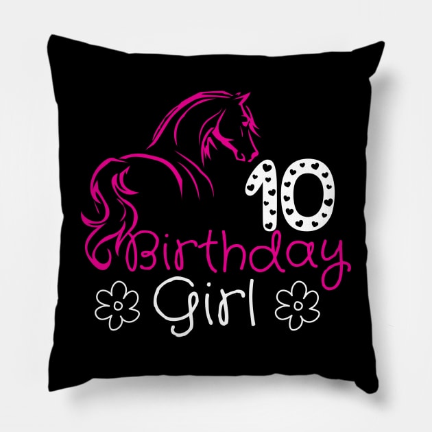 10 Year Old Horse Lover 10th Birthday Girl Horse Riding Bday Pillow by click2print