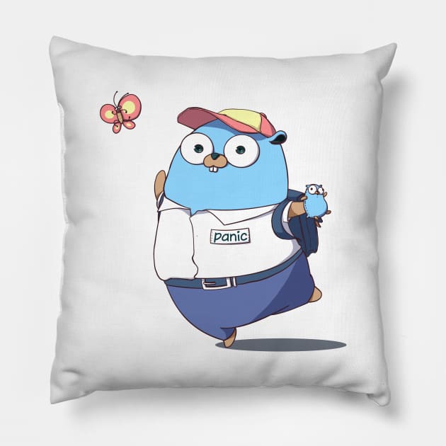 Golang Gopher Go Panic Pillow by clgtart