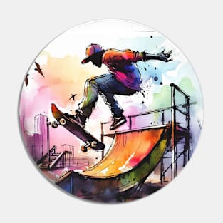 Abstract looking illustration of kid on a skateboard. Pin