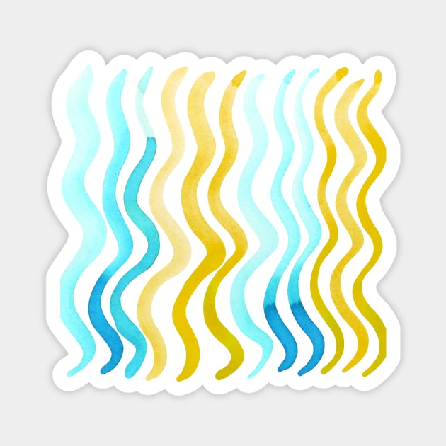 Wavy lines - yellow and aqua Magnet by wackapacka