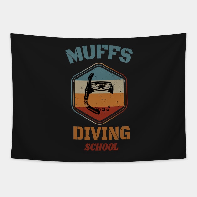 Muffs Diving School - Skull Retro Diving Lover gift Tapestry by WassilArt