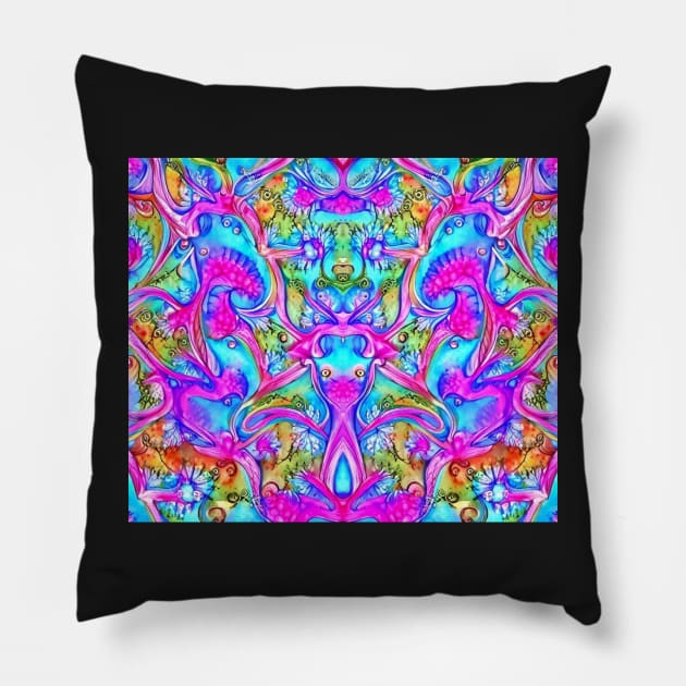 Pink Aesthetic Abstract Psychedelic Pattern 1 Pillow by BubbleMench