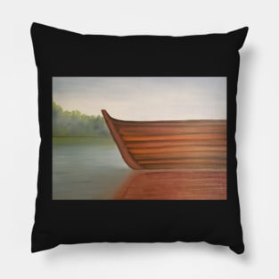 boat on water oil painting Pillow