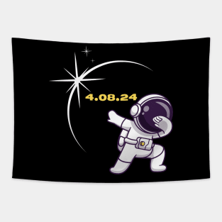 Total Solar Eclipse 2024 Funny Dabbing Astronaut Tapestry