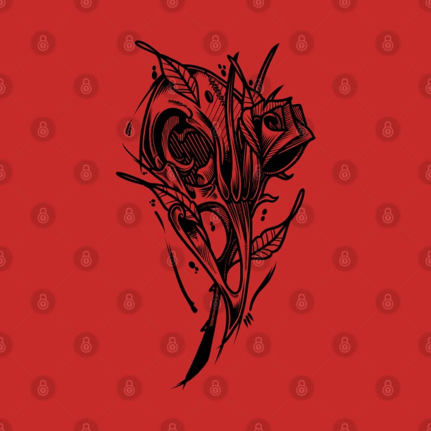Bird Skull & Rose Ink by Scottconnick