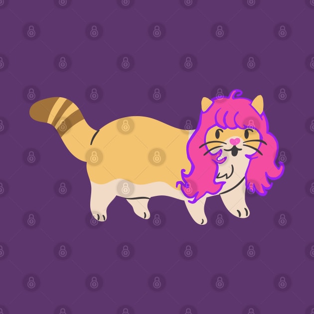 Cat Wearing a Pink Wig by wildjellybeans