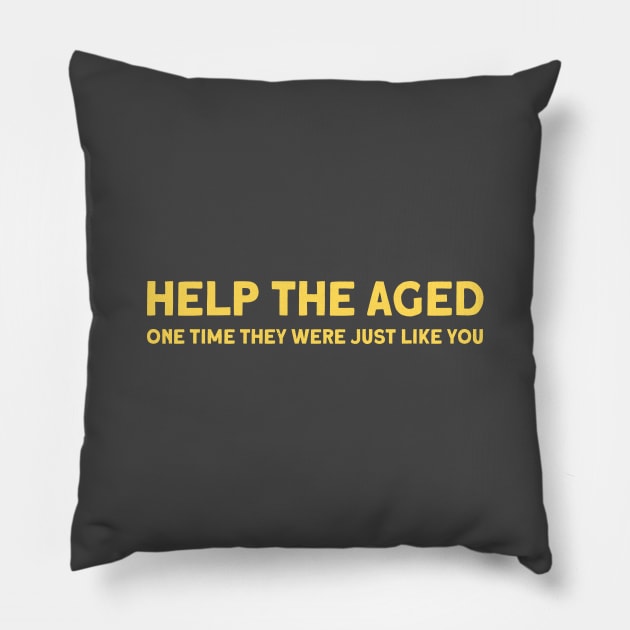 Help the aged 2, mustard Pillow by Perezzzoso