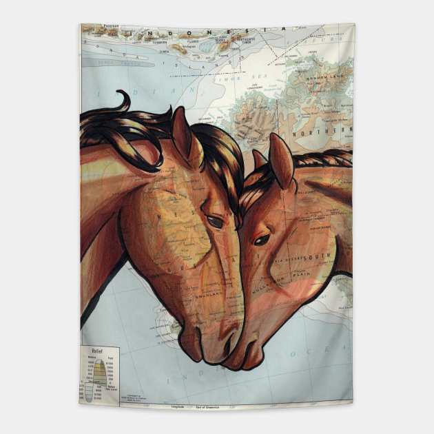 Brumby Horse on Map Tapestry by lizstaley