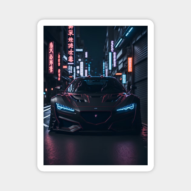 Dark Sports Car in Japanese City Magnet by star trek fanart and more