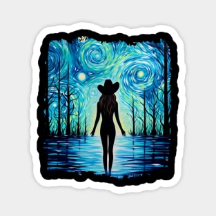 Starry Night Coastal Cowgirl - Celestial Beach Adventure Magnet