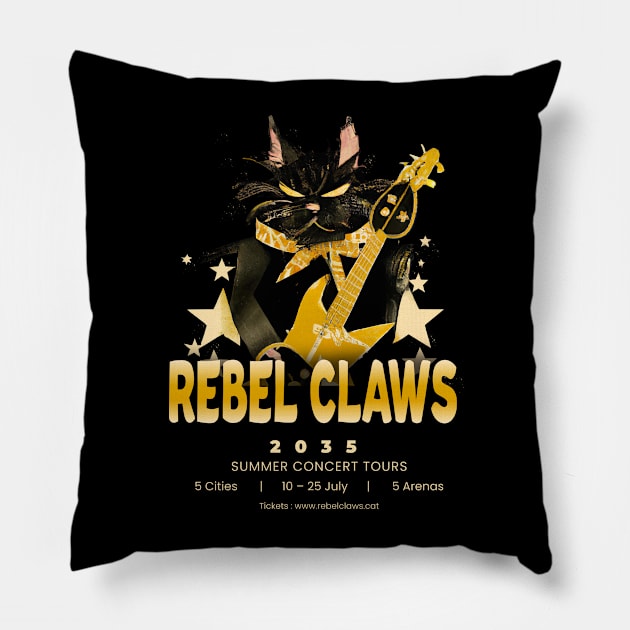 Tour poster cat rockband Rebel Claws Pillow by greenPAWS graphics