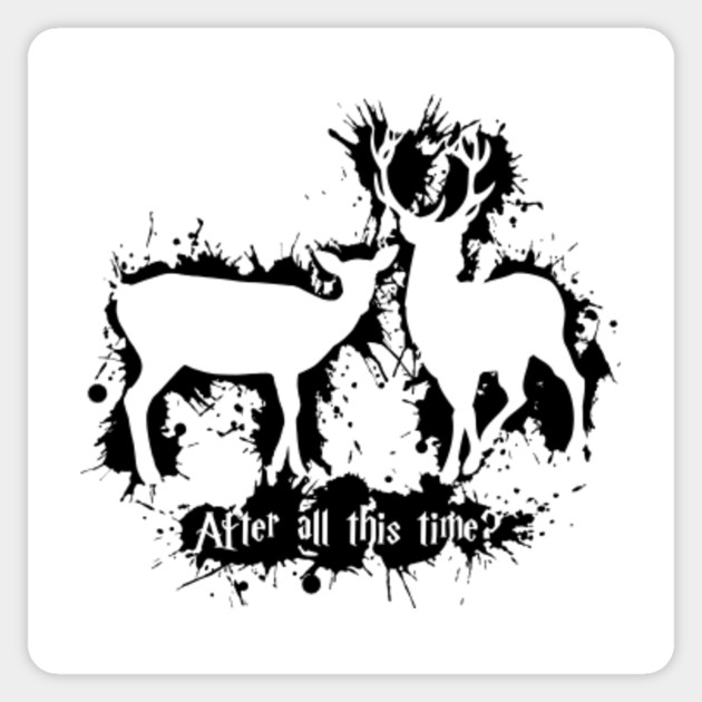 Harry Potter Marauders Prongs And Lily Splashes Outline Black After All This Time Potterhead Severus Snape Hogwarts Patronus Harry Potter Sticker Teepublic