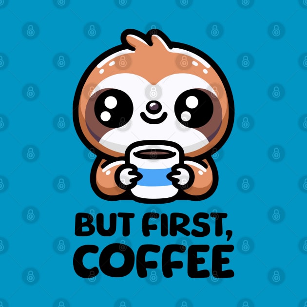 But First Coffee! Cute Coffee Sloth by Cute And Punny