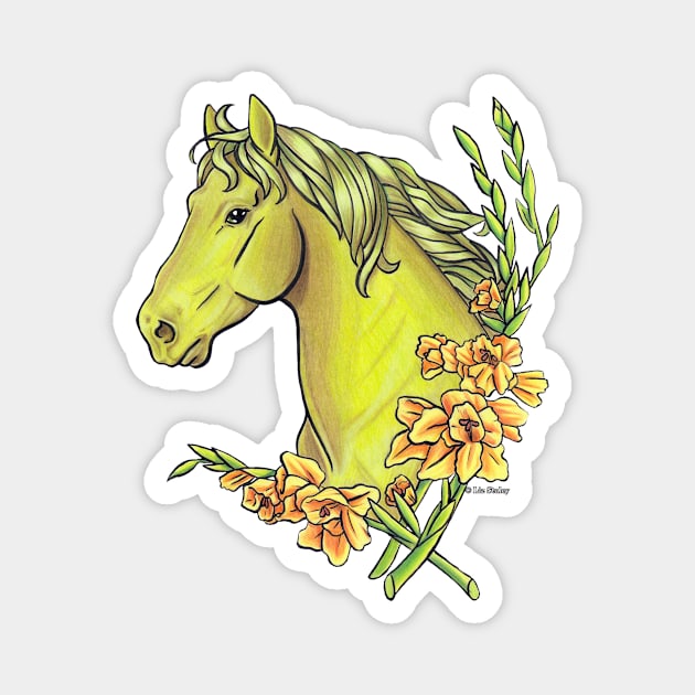 Peridot Horse with Gladiolus Flowers Magnet by lizstaley