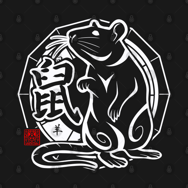 Rat Chinese Zodiac Sign Lunar New Year Tribal Design white by LoshimizuDesign