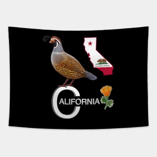 California quail state bird Californian poppy flowers Tapestry