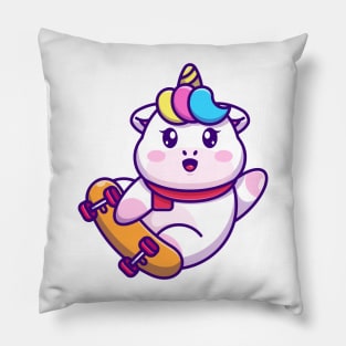 Cute unicorn play skateboard cartoon Pillow