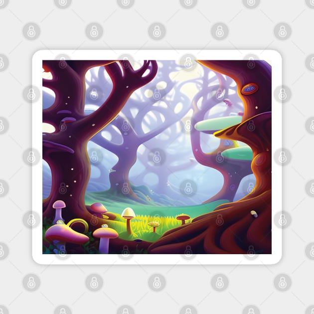 Dreamy Mushroom Forest Magnet by drumweaver