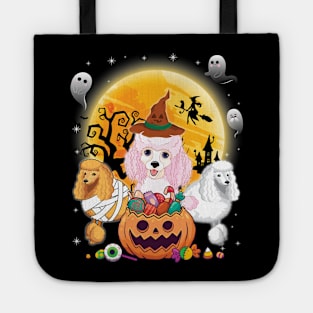 Poodle Dog Mummy Witch Moon Ghosts Happy Halloween Thanksgiving Merry Christmas Day Tote