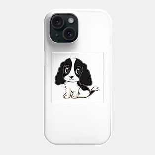 cavalierr king charles spaniel black and white cartoon Phone Case