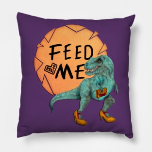 Hungry Date - Lady T-Rex in Teal Pillow