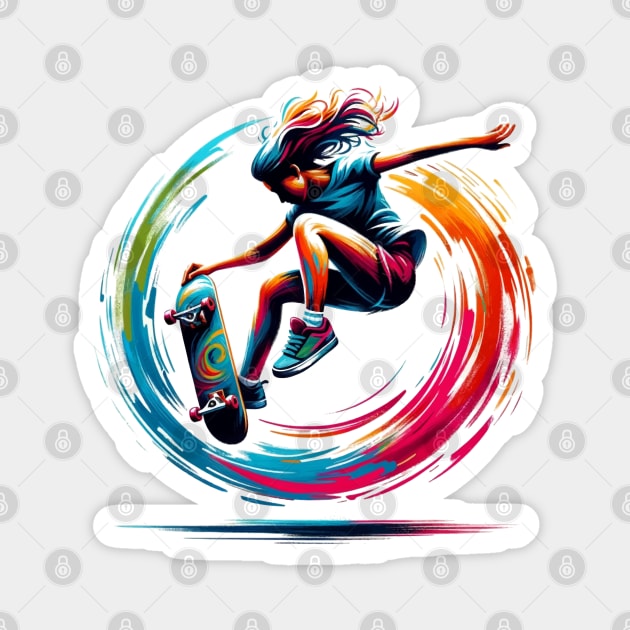 Skatergirl in a spiral of color Magnet by MultistorieDog