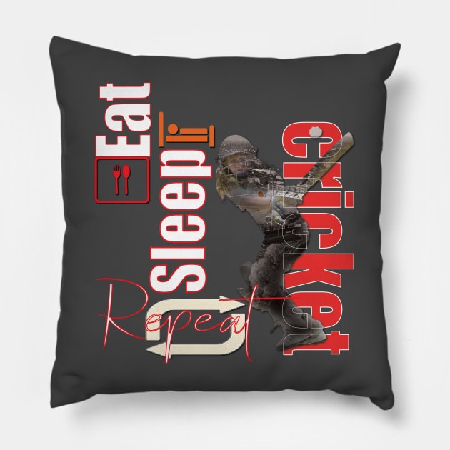 Eat sleep cricket repeat Pillow by TeeText