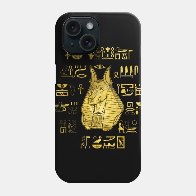 Golden Anubis  with hieroglyphs Phone Case by Nartissima