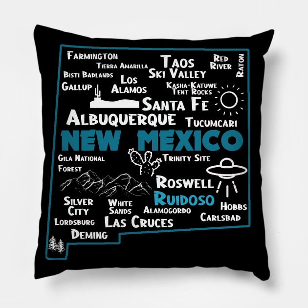 Cute map of Ruidoso New Mexico Albuquerque Map Santa Fe Los Alamos, Taos,Roswell Las Cruces Deming Carlsbad Silver City Pillow by BoogieCreates