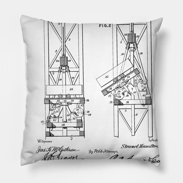 Mine Elevator Vintage Patent Hand Drawing Pillow by TheYoungDesigns