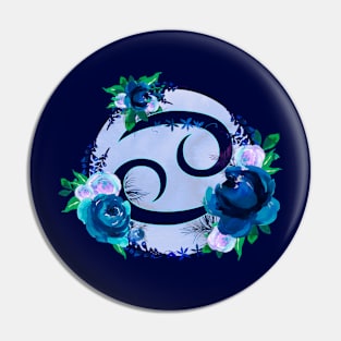 Cancer Zodiac Horoscope Blue Floral Monogram Pin