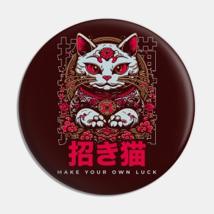 Make Your Own Luck // Vibrant Japanese Lucky Cat Illustration // Maneki Neko D Pin