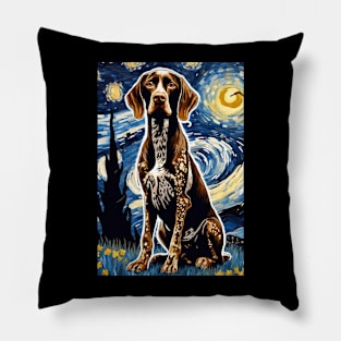 German Shorthaired Pointer Dog Breed Painting in a Van Gogh Starry Night Art Style Pillow