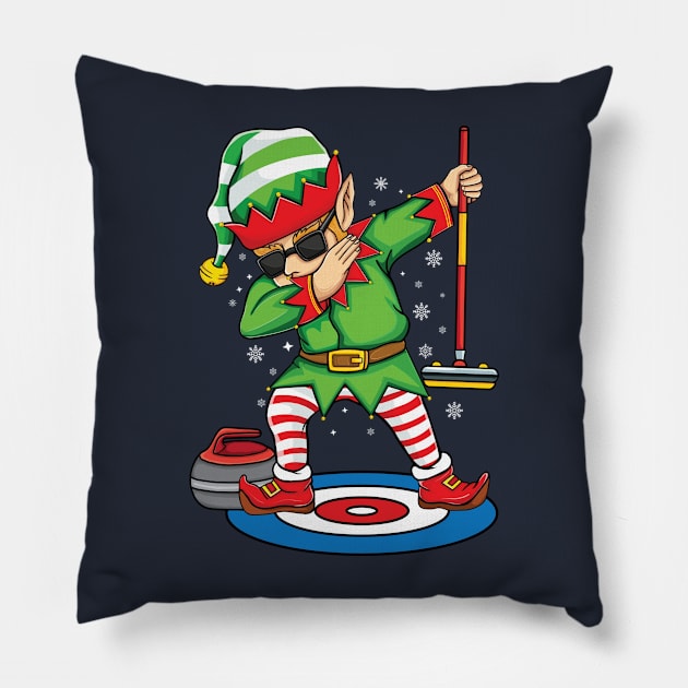 Dabbing Elf Curling player curler funny Christmas Curling Pillow by UNXart