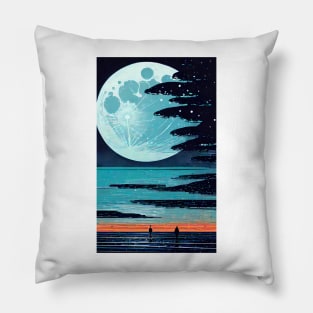 Vibrant Blue Moon bay abstract line art Pillow