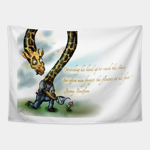 Giraffe Gardener Tapestry by k33nArt