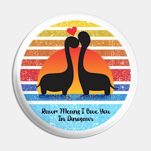 Rawr Means I Love You In Dinosaur at sunset Pin